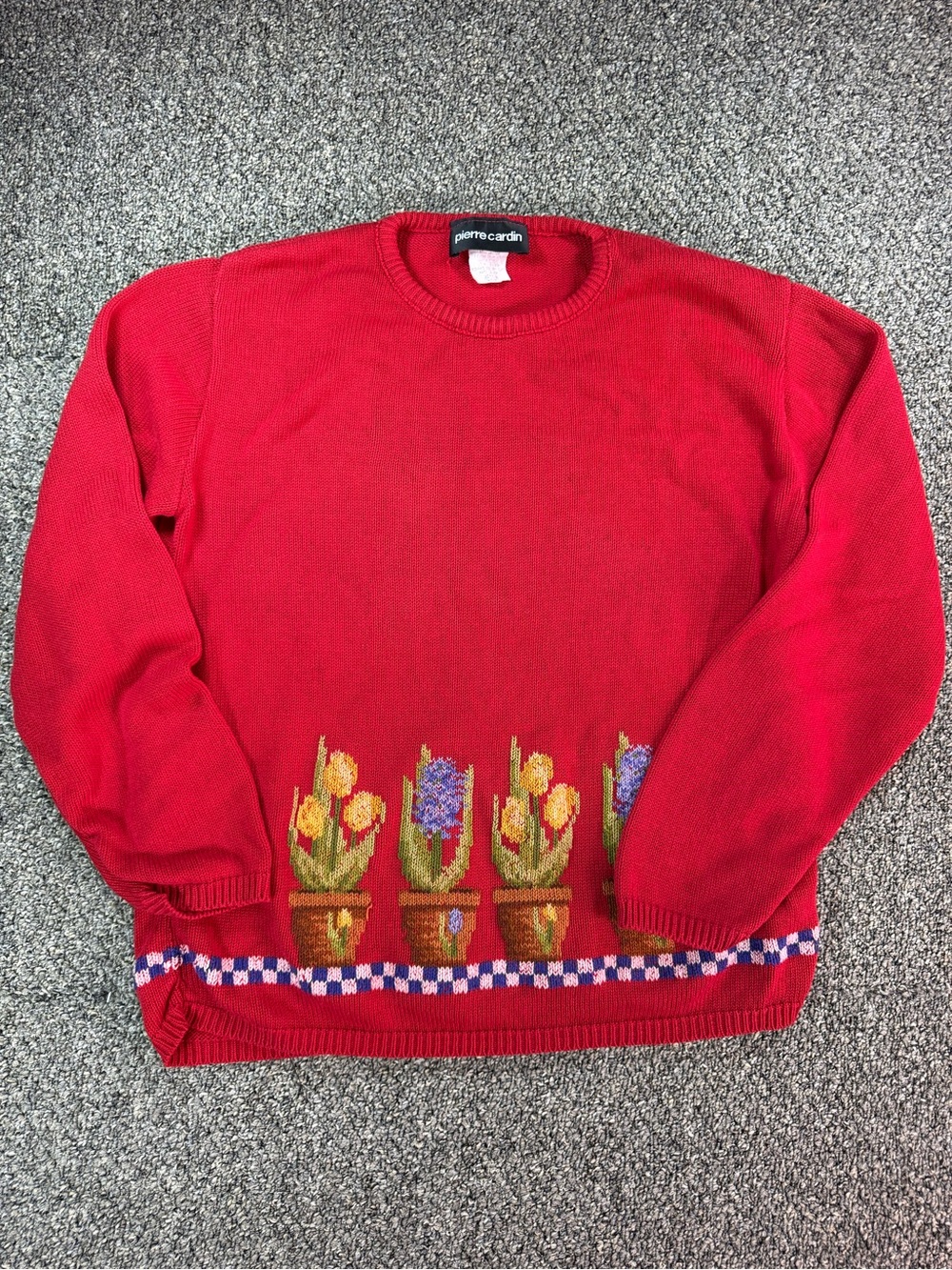 Pierre Cardin Red Crewneck Sweater with Tulip Pot Knit